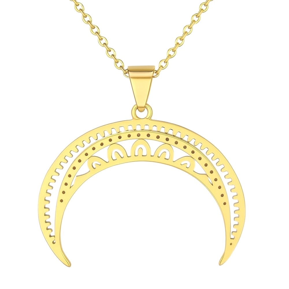 Gold Celestial Crescent Moon Cutout Pendant Necklace